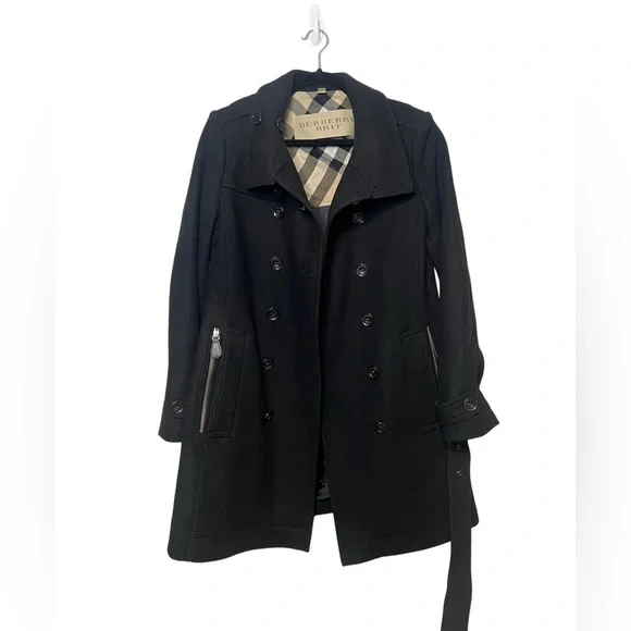 BURBERRY Daylesmoore Double Breasted Wool Cashmere Black Trench Coat Size 8 - Picture 4 of 15